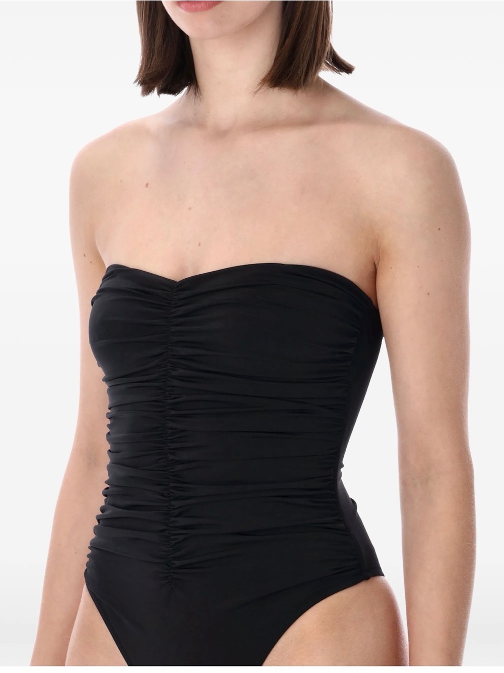 Norma Kamali Black Ruched Bandeau One-Piece Swimsuit